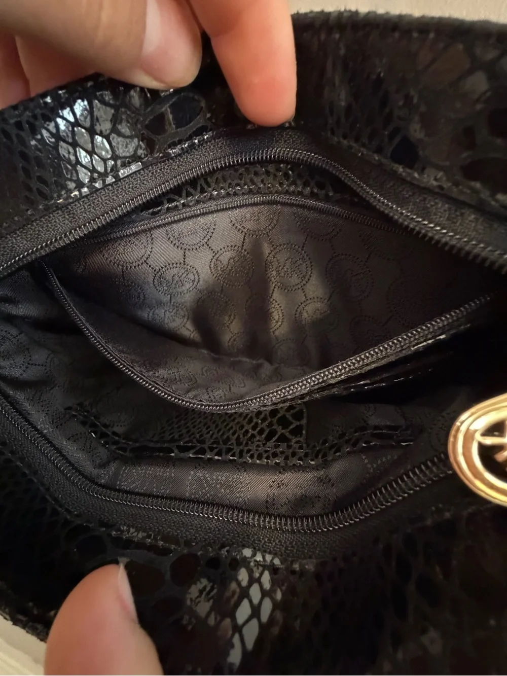 Michael Kors Black Snakeskin Pattern Shoulder Bag Clutch EUC